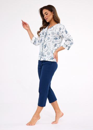 162/446 Piżama damska Cornette Kristin 2 | 100% bawełna, rozpinana, 3/4 rękaw i spodnie