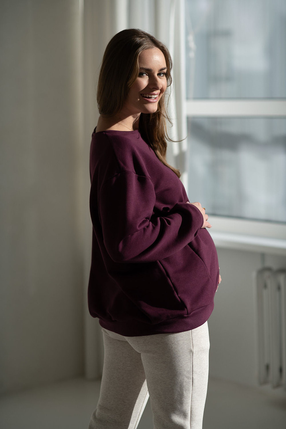 Milk It Easy! Mauve Wine Milk&Love Umstands- und Still-Sweatshirt – Oversized, verdeckte Reißverschlüsse, Öko-Tex Baumwolljersey