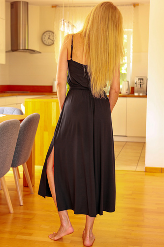 Grace Mirale – Langes Viskosekleid mit Schlitz | Polnische Produktion – schwarz