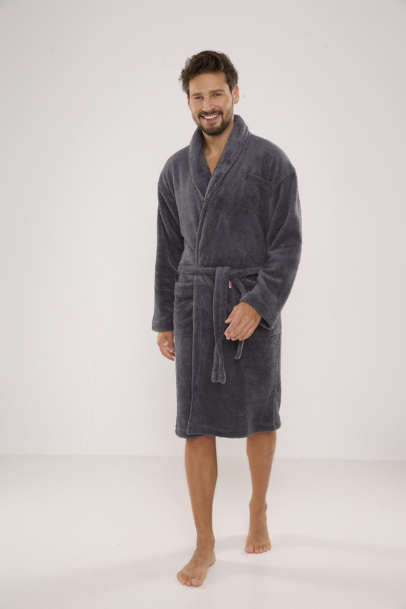 811 De Lafense Herren Plüsch-Bademantel - grau