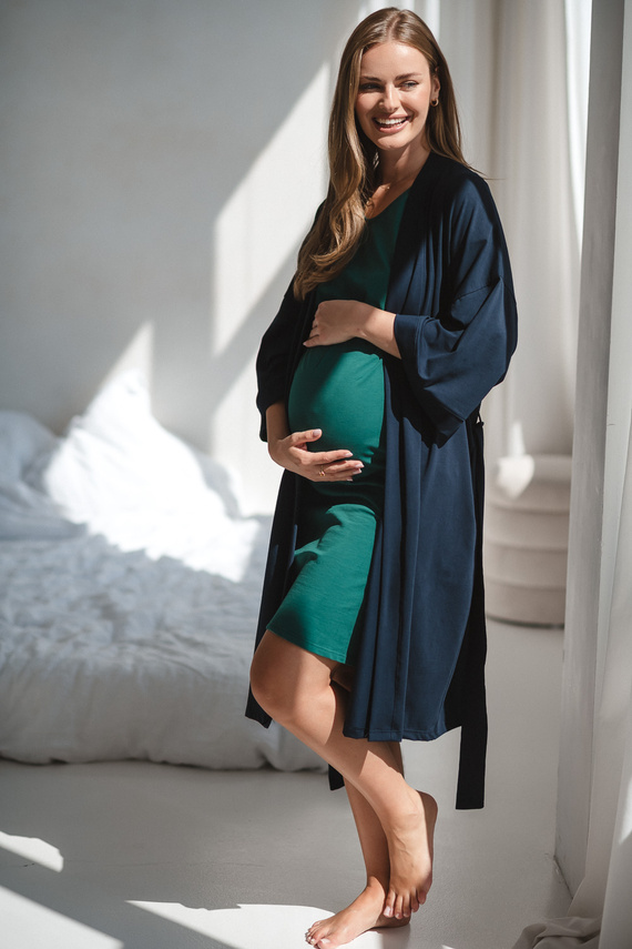 Umstandsbademantel Milk&Love, Marineblau – Baumwolle mit Elasthan, bequem, 7/8-Ärmel