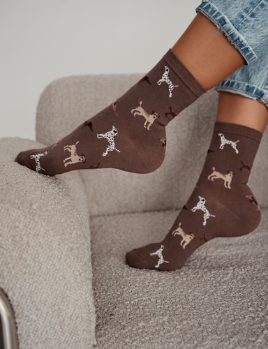 Damen Baumwollsocken Milena 0200-199 – Hundemotiv, Perfekte Passform, Hoher Tragekomfort, Ideal für den Alltag