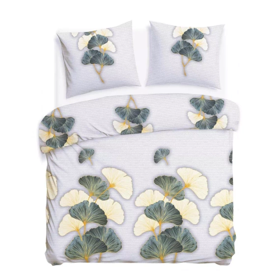 31510/1 Flanell-Bettwäsche Darymex Flanell graugrüne Ginkgoblätter – Set, 100 % Baumwolle, warm und weich