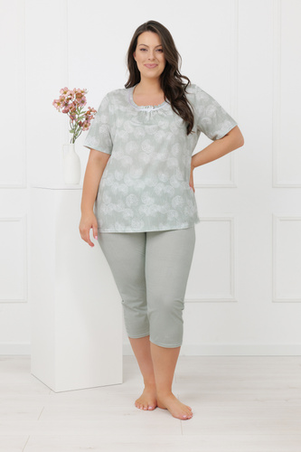 Damen Pyjama Eleni Italian Fashion 100% Baumwolle, Kurzarm, 3/4