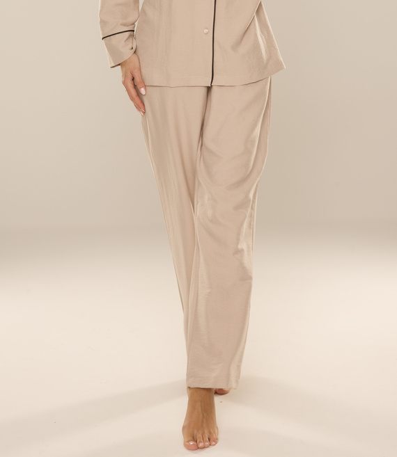 Maeve 875 De Lafense Damen Pyjamahose - lang, einfarbig, mit Taschen - sand