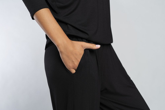 Style Damen 3/4 Ärmel Set, Länge.italienische Mode Hose schwarz