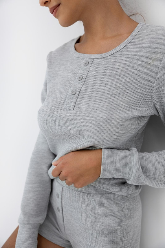 Brittany Sensis Damenpyjama, grau – lange Ärmel und Shorts