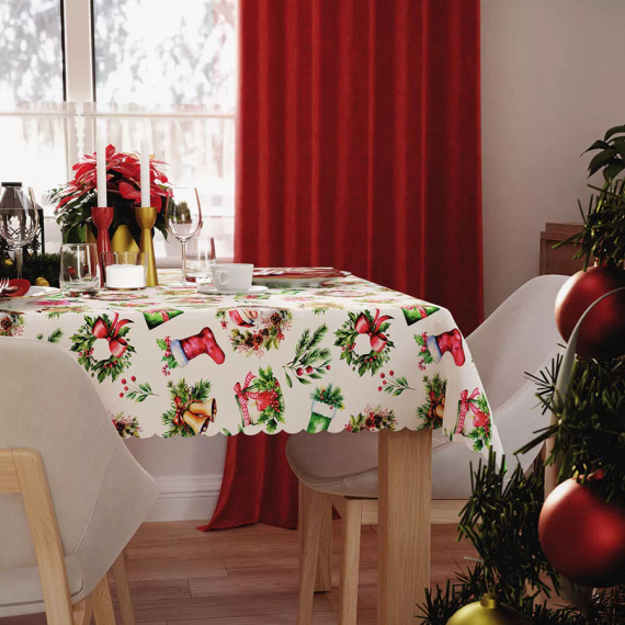 C03 Markizeta rote Weihnachtstischdecke – wasserdicht, elegant, polnische Produktion