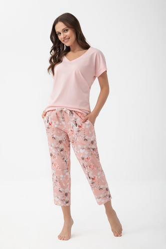 1306 Luna Damen Baumwollpyjama 7/8 mit Taschen und Blumenhose