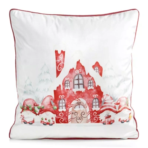 CHP387 Eurofirany Weihnachtskissenbezug 45x45 Samt mit Druck und Paspelierung