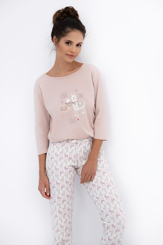 Milani Sensis Damenpyjama – 100 % Baumwolle, Lamé, 3/4-Ärmel