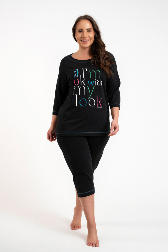 Olza Damen Schlafanzug 3/4 Ärmel, 3/4 Hose Italian Fashion - schwarz