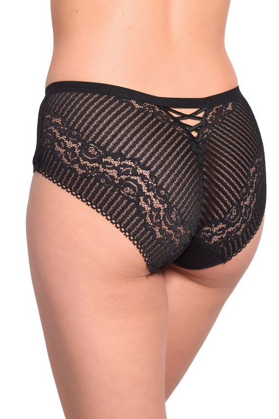 Gabidar 210 Damen-Slip Schwarz aus Baumwolle mit Spitze und dekorativer Schnürung