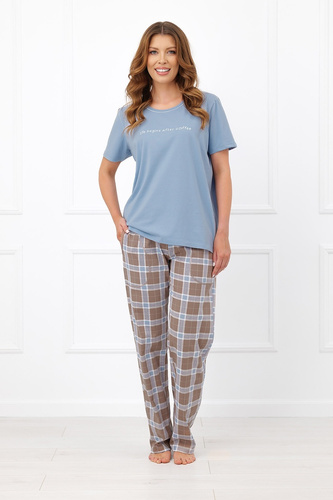 Damenpyjama Italian Fashion Delma 100% Baumwolle Kariert Lange Hose - Stahlfarben
