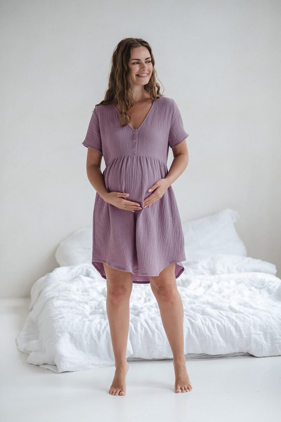 Aurora Musselin Umstands- und Stillnachthemd Milk&Love Lavendel