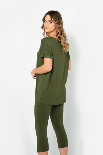 Natura Pyjamas Damen kurzarm, 3/4 Hose Italienische Mode - khaki 