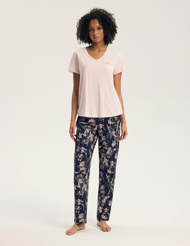 Henderson Galla 45445 Damen-Pyjama 100% Baumwolle Lange Hose lila-altrosa