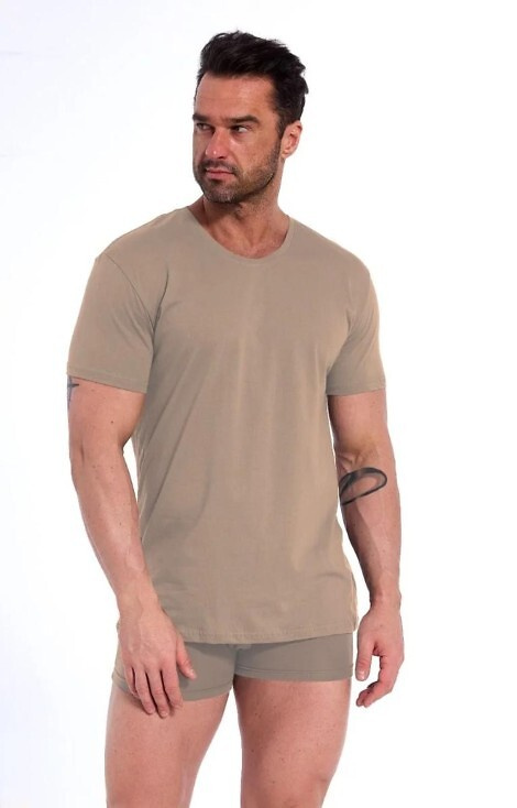 202 New Cornette beige – Herren-T-Shirt aus Baumwolle, klassischer Schnitt