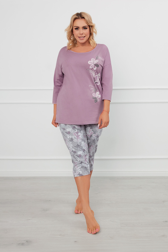 Ibena Damen 3/4 Ärmel Schlafanzug, 3/4 Hose Italian Fashion - heather/print