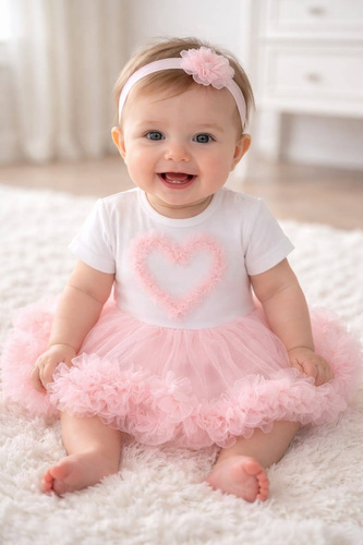 Body-Kleid Mia Bambarillo für Baby mit Tüllrock elegant bequem apricot