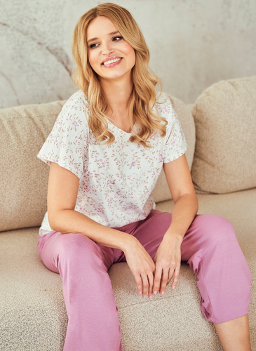 Damenpyjama Mariella 3542 – Baumwollshirt, 7/8-Hose aus Viskose, femininer Komfort für jeden Tag