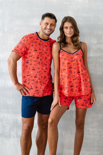 Marina Damen Schlafanzug mit schmalen Trägern, Shorts Italian Fashion - rot