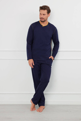 Ludwik Herren Schlafanzug mit langen Ärmeln, lange Hose Italian Fashion - navy blue