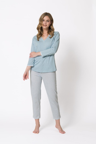 Damen-Pyjama Leveza 1767 Anita 7/8 Erbsengrün 100% Baumwolle Komfort