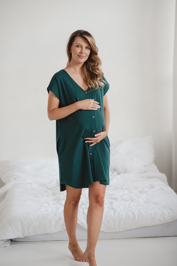 Geburts- und Stillnachthemd Born of Love Milk&Love mit Druckknöpfen green