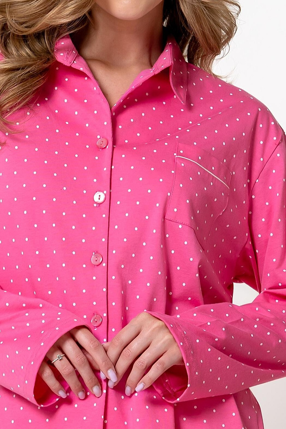 Leveza 1798 Zefira Damen-Pyjama 100% Baumwolle Knöpfe Rosa mit Punkten