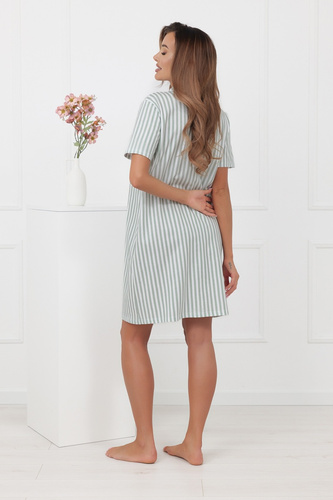 Damen Nachthemd Genna Italian Fashion 100% Baumwolle Streifen kurzarm