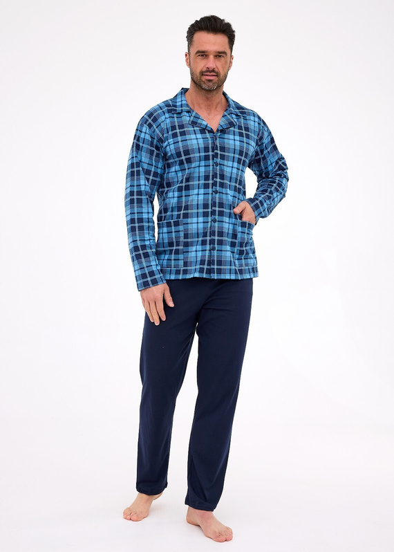 114/82 Cornette Herrenpyjama | Reißverschluss, 100 % Baumwolle, Kragen und Taschen