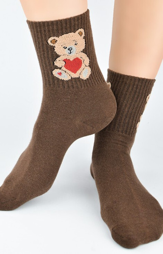 SB 150 Teddy Bear Noviti Damensocken, braun – Baumwolle, bunt mit Muster