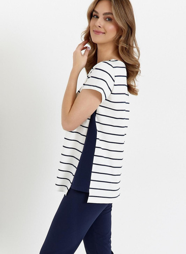 448 Cana Damenpyjama – Ecru – Marineblau