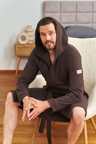 Doctor Nap 7332 – Herren-Bademantel aus Baumwolle mit Kapuze | 100 % Baumwolle, polnische Produktion – Brownie