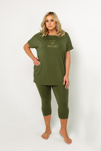 Natura Pyjamas Damen kurzarm, 3/4 Hose Italienische Mode - khaki 