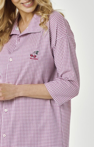 3436 Joliee Damenhemd Taro Pink – Baumwolle, kariert, 3/4 Ärmel, Knöpfe