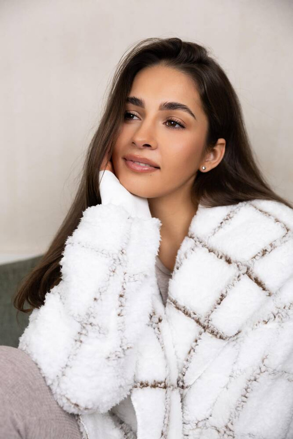 Sensis Delphine Cardigan – weiß-kariert