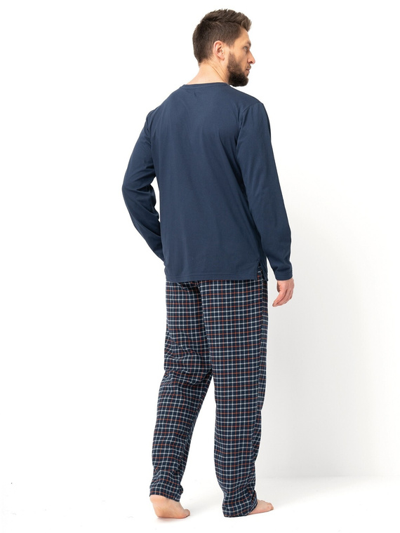 MNS 481 Key Herrenpyjama, Marineblau – Baumwolle, lange Ärmel und glatte Hose