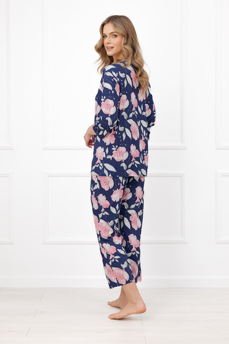 Damen-Pyjama Italian Fashion Entina aus Baumwolle mit Blumenmuster, 3/4-Arm, 7/8-Hose