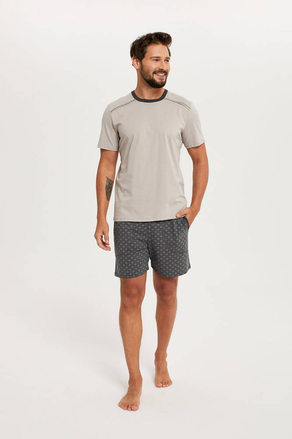 Abel Herren Kurzarm-Pyjama, Shorts Italian Fashion - beige/print