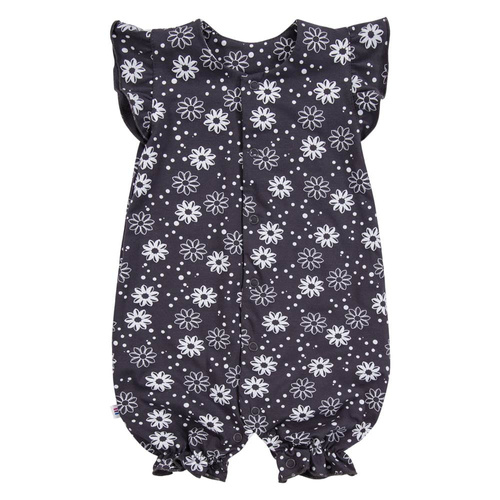 EEVI Mädchen-Strampler – Graphit mit Blumen, 100 % Baumwolle