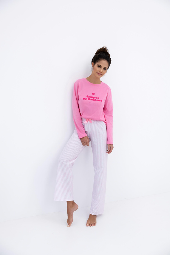 Malaya Sensis Damenpyjama – Baumwoll-T-Shirt und lange Hose mit Schleife