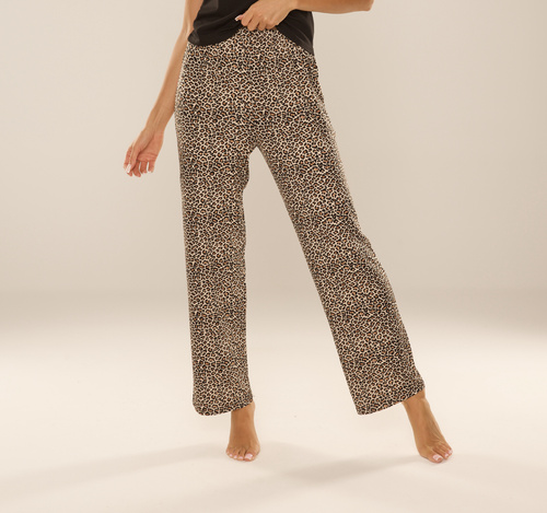 852 Kendall De Lafense - Damen-Pyjamahose, lang, Leopardenmuster, Viskose, polnische Herstellung - braun