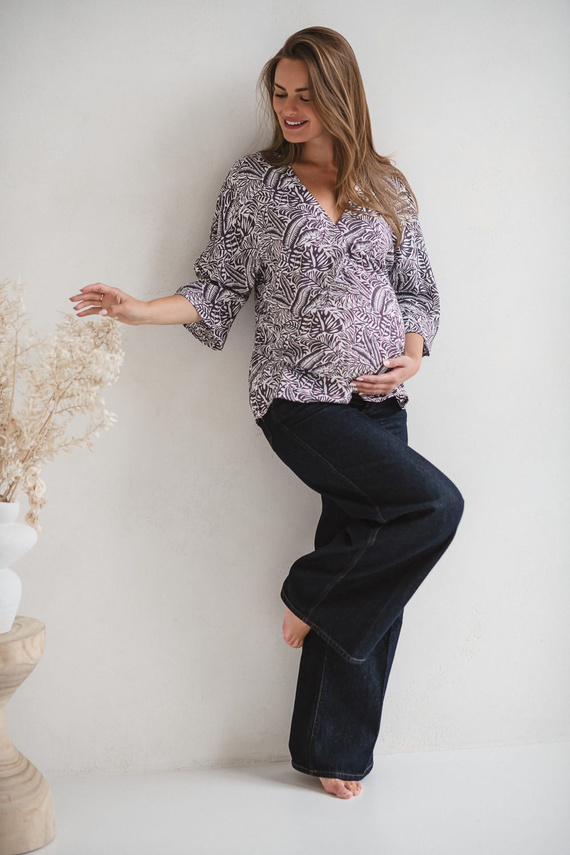 Bahama Mama Milk&Love Umstands-Stillbluse mit tropischem Print – Viskose, 3/4-Ärmel, Übergröße