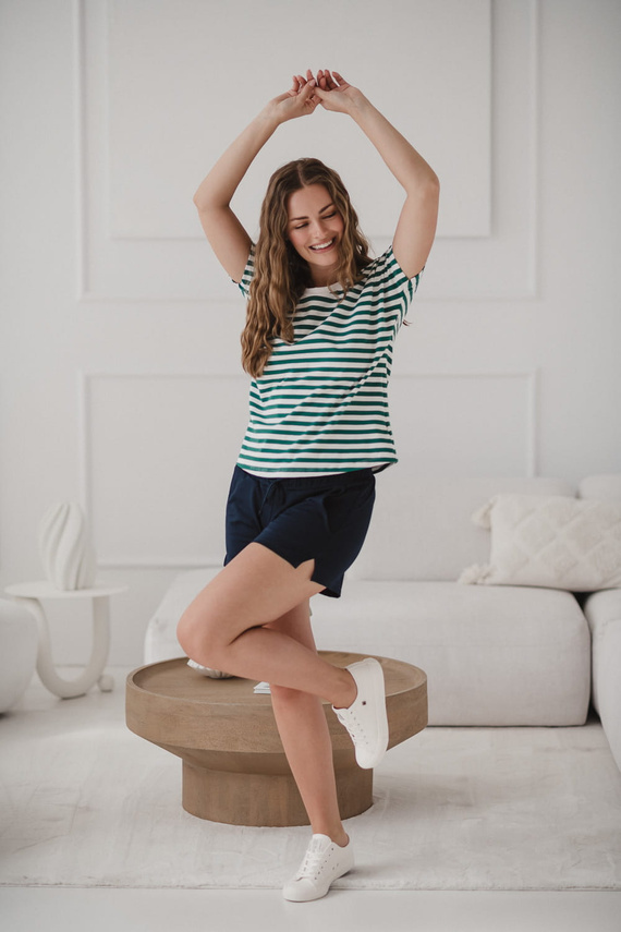 Two Ways Reversible Umstands- und Stillbluse | Kurzarm, bequeme Milk&Love grün-weiß gestreift