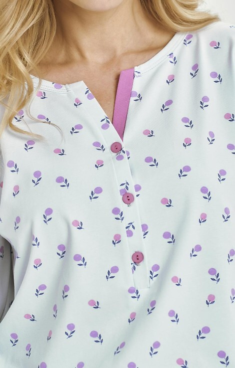 3446 Yolanda Taro Damenpyjama, blau – 7/8-Viskose-T-Shirt, Baumwollhose