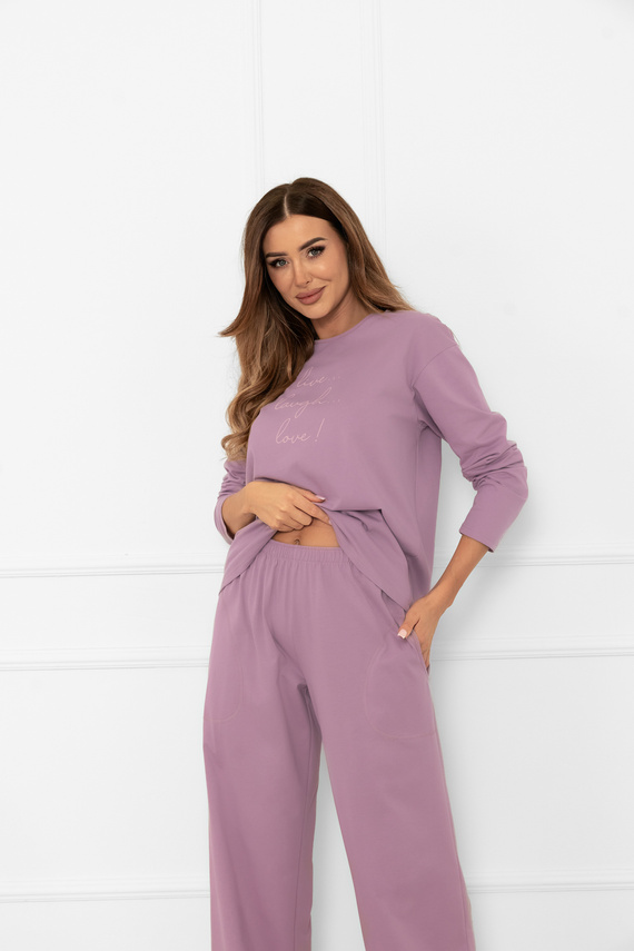 Damenpyjama Ksara Italian Fashion - Baumwolle, langarm und Hose mit Taschen - heather