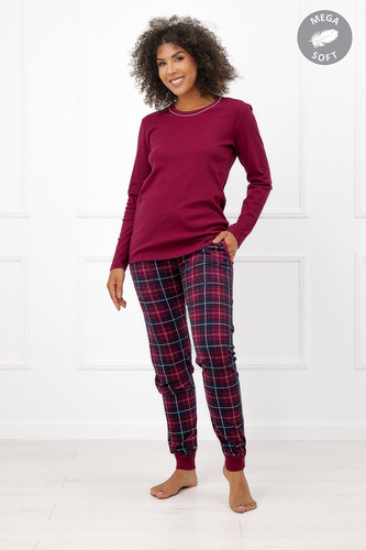 Italian Fashion Brenda Damenpyjama Mega Soft lang kariert mit Taschen