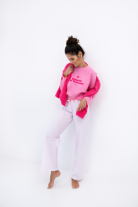 Malaya Sensis Damenpyjama – Baumwoll-T-Shirt und lange Hose mit Schleife